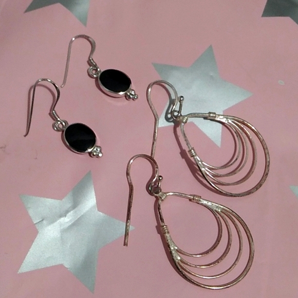 Onyx & Sterling Silver Earring Bundle 2 Pair Bundle - Picture 1 of 9